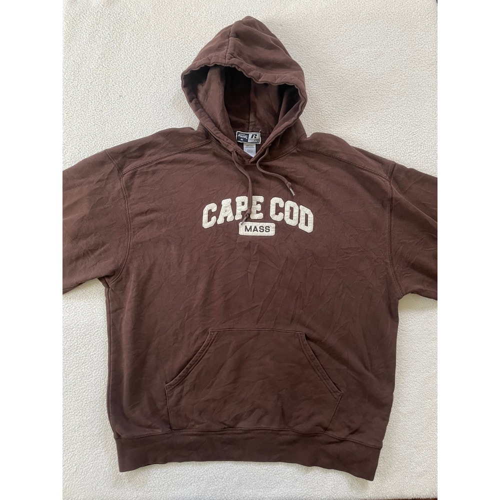 Russell Athletic Mens XL Hoodie Brown Cape Cod Mass Applique Sweatshirt